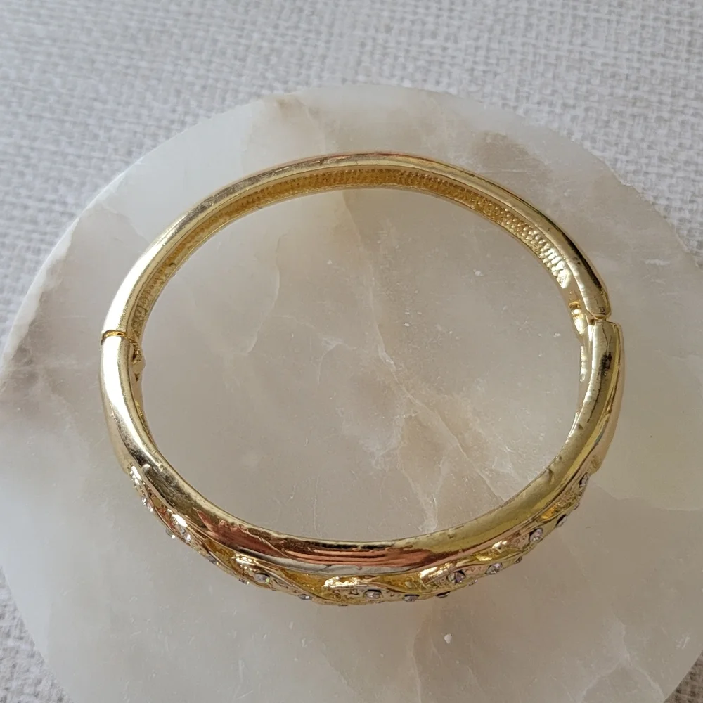 Gold Rhinestone Twisted Hinged Bracelet